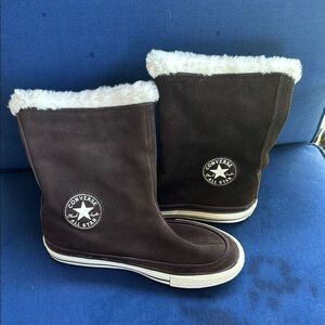 Converse Brown Ankle Boots with White Fur Trim